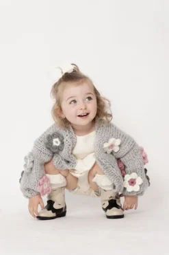 Kids' Petit Handmade Flower Sweater Grey<ANGELL New