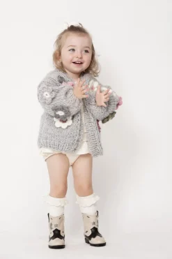 Kids' Petit Handmade Flower Sweater Grey<ANGELL New
