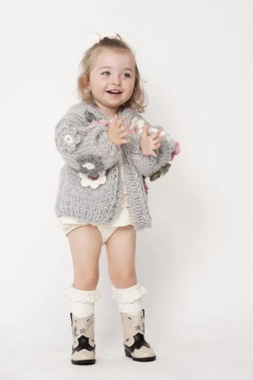Kids' Petit Handmade Flower Sweater Grey<ANGELL New