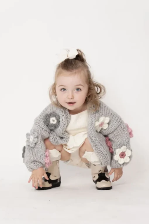 Kids' Petit Handmade Flower Sweater Grey<ANGELL New