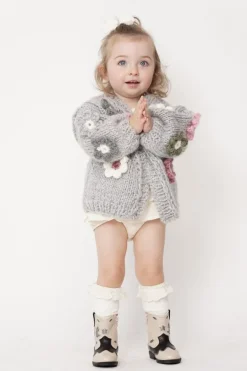Kids' Petit Handmade Flower Sweater Grey<ANGELL New