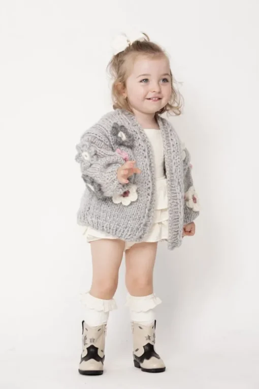 Kids' Petit Handmade Flower Sweater Grey<ANGELL New