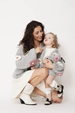 Kids' Petit Handmade Flower Sweater Grey<ANGELL New
