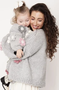 Kids' Petit Handmade Flower Sweater Grey<ANGELL New