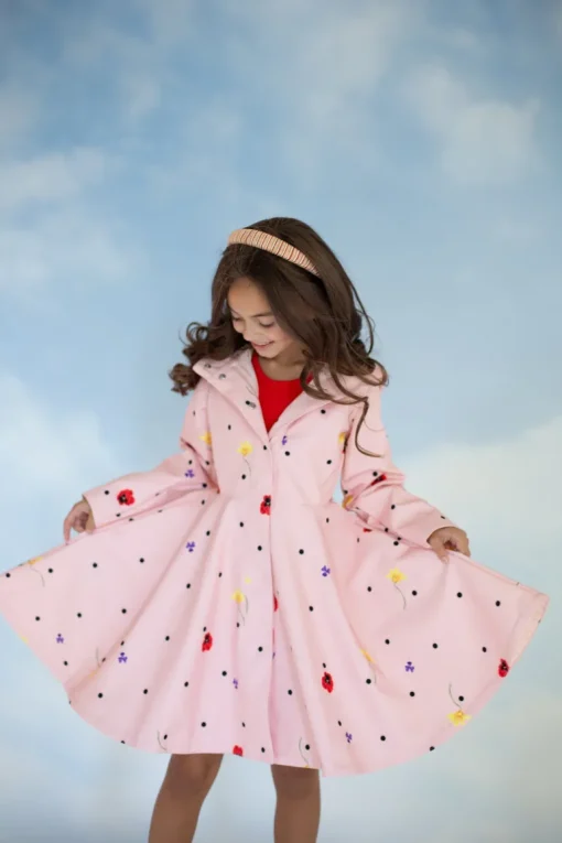 Kids' Soft Pink Coat Flower Print Cotton Candy<RainSisters Best Sale