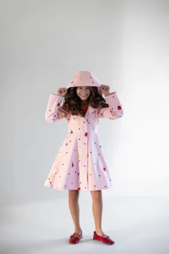 Kids' Soft Pink Coat Flower Print Cotton Candy<RainSisters Best Sale