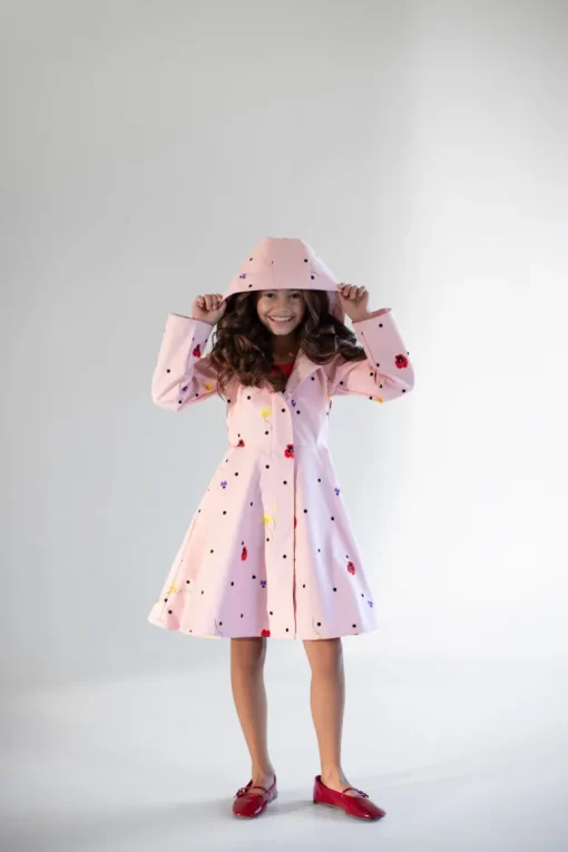 Kids' Soft Pink Coat Flower Print Cotton Candy<RainSisters Best Sale