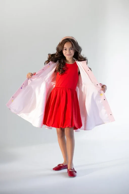Kids' Soft Pink Coat Flower Print Cotton Candy<RainSisters Best Sale