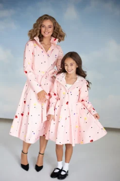 Kids' Soft Pink Coat Flower Print Cotton Candy<RainSisters Best Sale