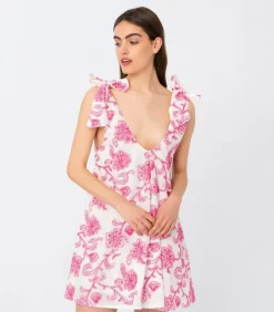 Kukkakuosinen Kirjailtu Mini Mekko Vaaleanpunainen<Elizabeth LaGre Store