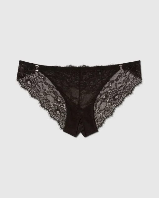 Lace Crotchless Tanga Briefs Black<UNDERSTATEMENT Online