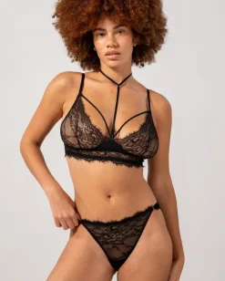 Lace Crotchless Tanga Briefs Black<UNDERSTATEMENT Online