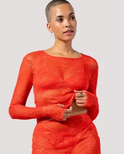 Lace Longsleeve Tee Fiery Red<UNDERSTATEMENT Cheap
