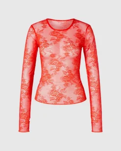 Lace Longsleeve Tee Fiery Red<UNDERSTATEMENT Cheap