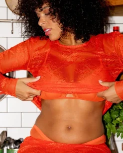 Lace Longsleeve Tee Fiery Red<UNDERSTATEMENT Cheap