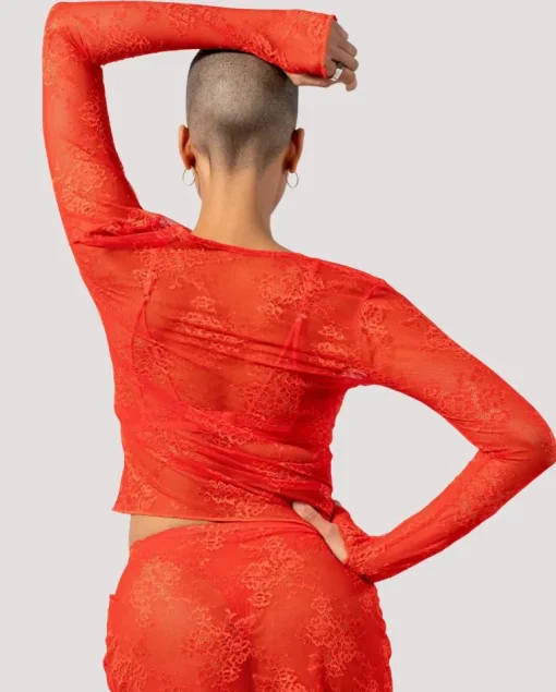 Lace Longsleeve Tee Fiery Red<UNDERSTATEMENT Cheap