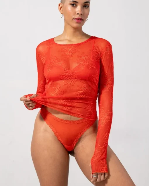 Lace Longsleeve Tee Fiery Red<UNDERSTATEMENT Cheap