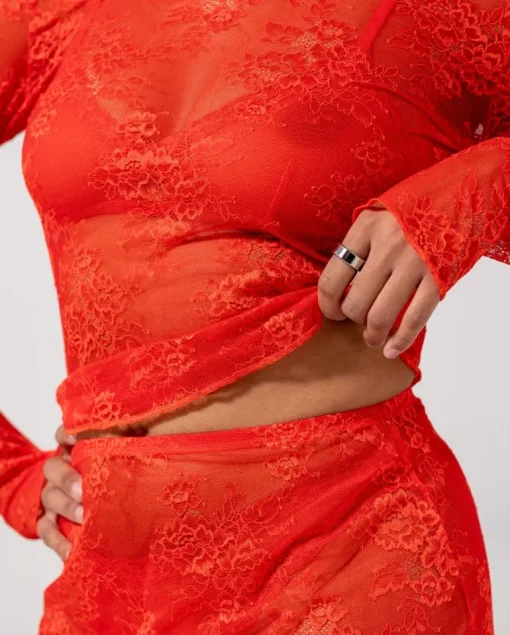 Lace Longsleeve Tee Fiery Red<UNDERSTATEMENT Cheap
