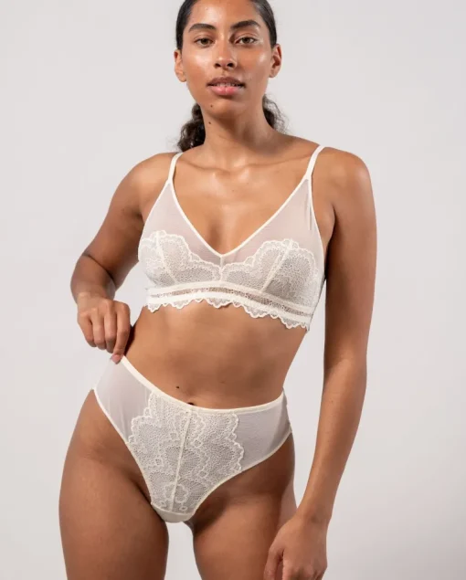 Lace Mesh High Cut Thong Cream<UNDERSTATEMENT Online