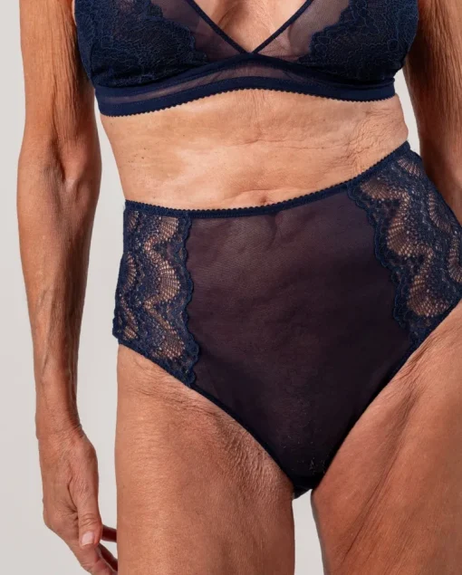 Lace Mesh Highwaist Briefs Navy<UNDERSTATEMENT Best