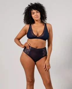 Lace Mesh Highwaist Briefs Navy<UNDERSTATEMENT Best