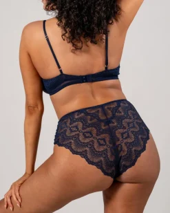 Lace Mesh Highwaist Briefs Navy<UNDERSTATEMENT Best