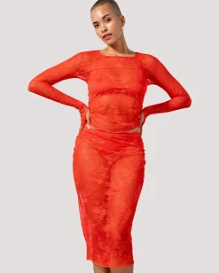 Lace Midi Skirt Fiery Red<UNDERSTATEMENT Best Sale