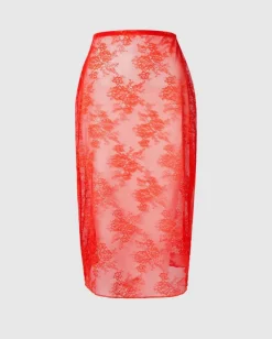 Lace Midi Skirt Fiery Red<UNDERSTATEMENT Best Sale