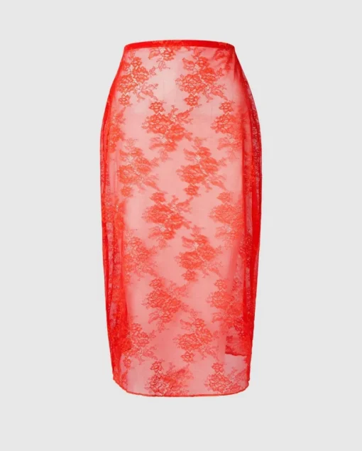Lace Midi Skirt Fiery Red<UNDERSTATEMENT Best Sale