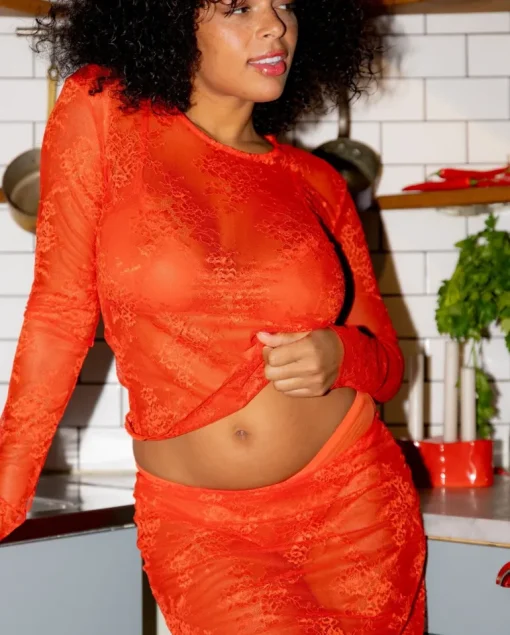 Lace Midi Skirt Fiery Red<UNDERSTATEMENT Best Sale