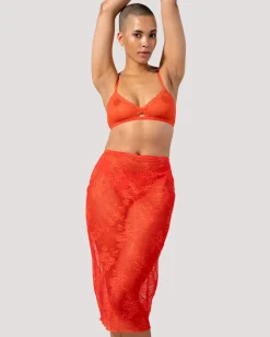 Lace Midi Skirt Fiery Red<UNDERSTATEMENT Best Sale