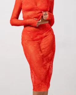 Lace Midi Skirt Fiery Red<UNDERSTATEMENT Best Sale
