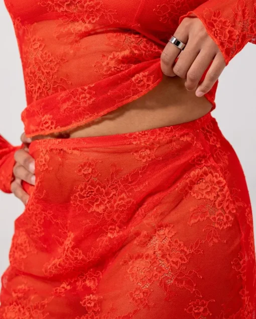 Lace Midi Skirt Fiery Red<UNDERSTATEMENT Best Sale