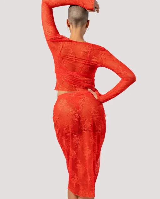 Lace Midi Skirt Fiery Red<UNDERSTATEMENT Best Sale