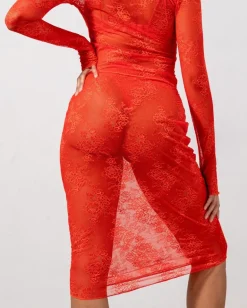 Lace Midi Skirt Fiery Red<UNDERSTATEMENT Best Sale