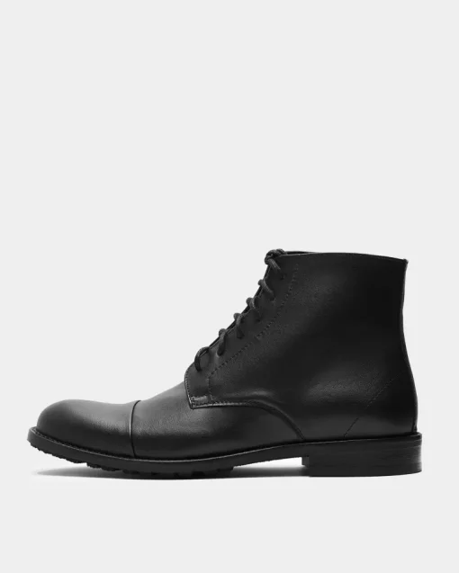 Laced-Up Vegan Corn Leather Ankle Boots Black<BOHEMA Shop