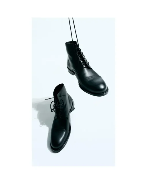 Laced-Up Vegan Corn Leather Ankle Boots Black<BOHEMA Shop