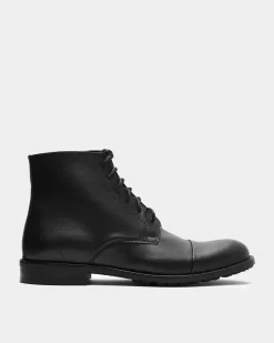 Laced-Up Vegan Corn Leather Ankle Boots Black<BOHEMA Shop