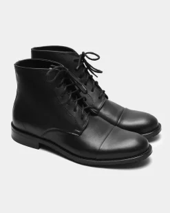 Laced-Up Vegan Corn Leather Ankle Boots Black<BOHEMA Shop