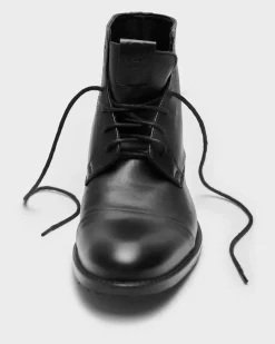 Laced-Up Vegan Corn Leather Ankle Boots Black<BOHEMA Shop