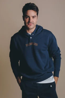 Lambda College Button Up Hoodie Deep Navy<Trendsplant Hot