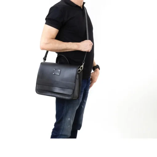 Leather Messenger Mod 160 Cuoio Black<THE DUST COMPANY Store