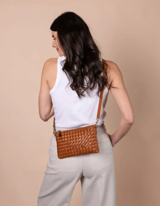 Lexi Cognac Woven Classic Leather<O My Bag Outlet