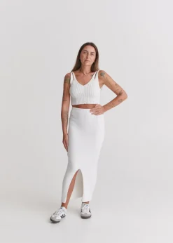 Madonna Reversible Ribbed-Knit Midi Skirt White<Salanida Fashion