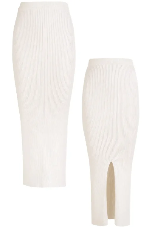 Madonna Reversible Ribbed-Knit Midi Skirt White<Salanida Fashion