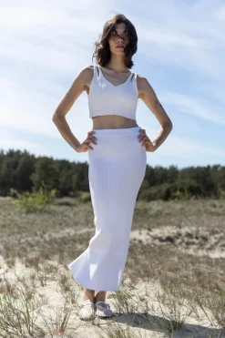 Madonna Reversible Ribbed-Knit Midi Skirt White<Salanida Fashion