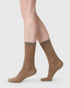 Magda Shimmery Socks Mid Brown<Swedish Stockings Best Sale