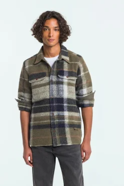 Men's Kogyoku Overshirt Burnt Olive Green Check<Kings Of Indigo Shop