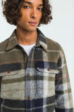 Men's Kogyoku Overshirt Burnt Olive Green Check<Kings Of Indigo Shop