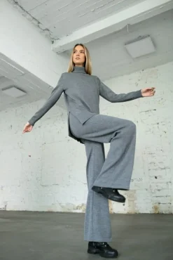 Merino Wool Wide-Leg Knitted Pants Grey<Monala Sale